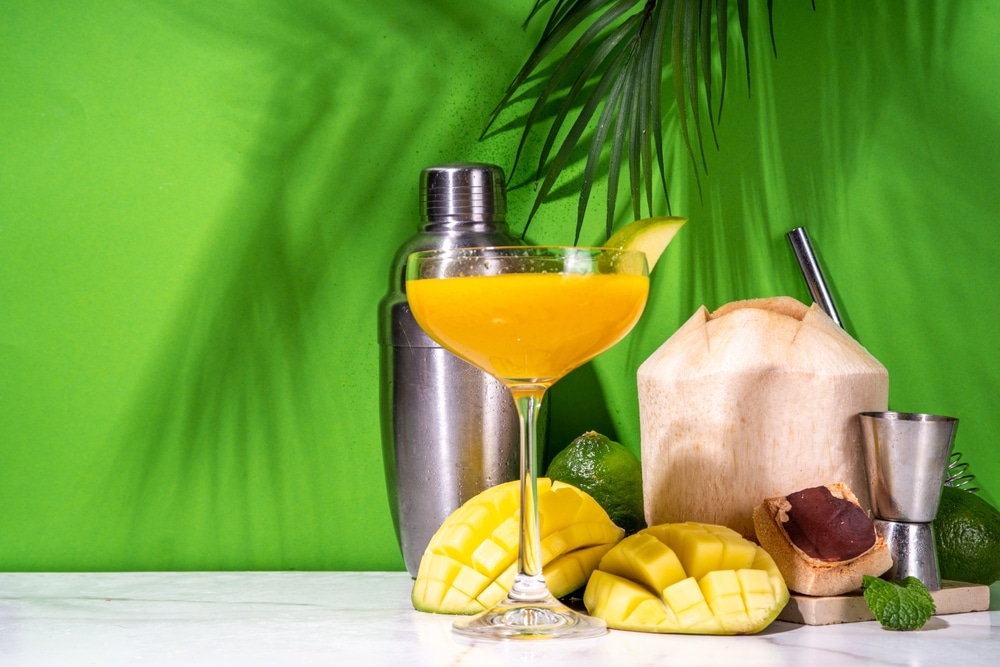 Mango Daikiri Or Martini Cocktail with coconut 