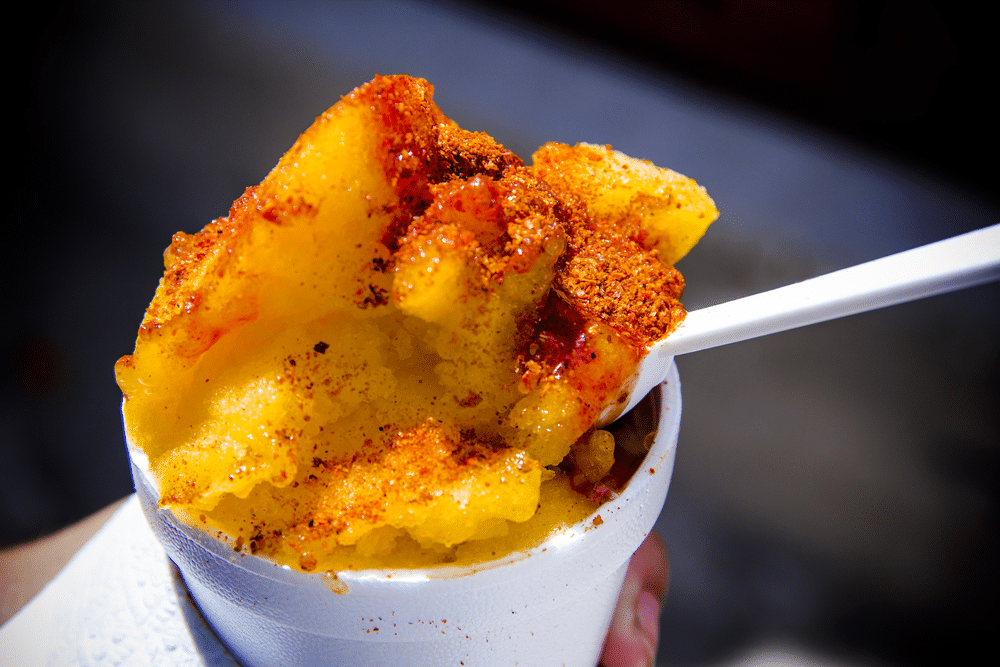 Mango sorbet and chili powder